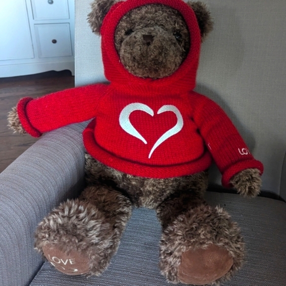 Gund Millenium Large Brown Teddy Bear with Red Heart Hoodie Sweater Y2K - Picture 1 of 8